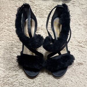Sam Edelman Black Fur Strap Heels